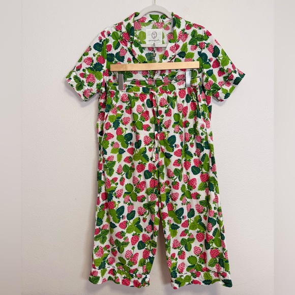 Printfresh Strawberry Fields 3pc pajama set Sz S top shorts cropped pants - Picture 7 of 16